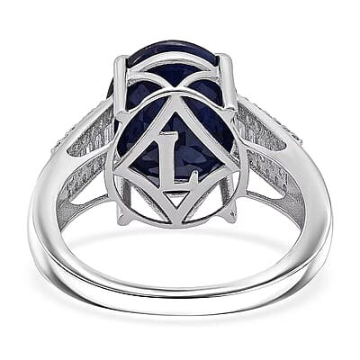 AAA Kanchanaburi Blue Sapphire (DF) and G-H SI Luxuriant Lab Grown Diamond 8.25 ctw Midnight Majesty Ring in 10K White Gold (Size 10.0)