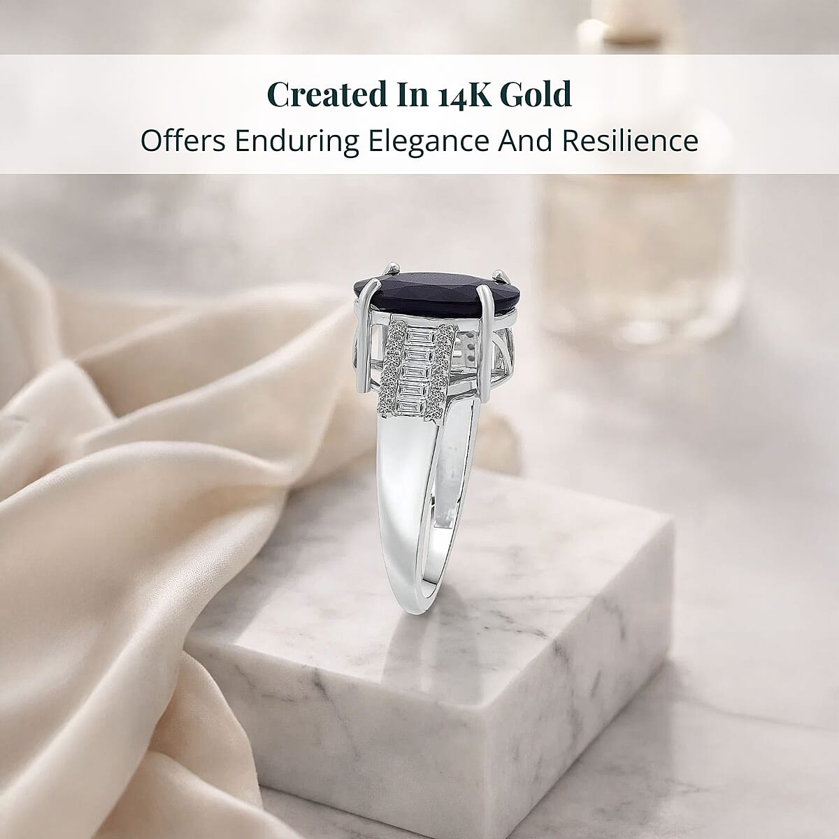 AAA Kanchanaburi Blue Sapphire (DF) and G-H SI Luxuriant Lab Grown Diamond 8.25 ctw Midnight Majesty Ring in 10K White Gold (Size 6.0)  image number 2