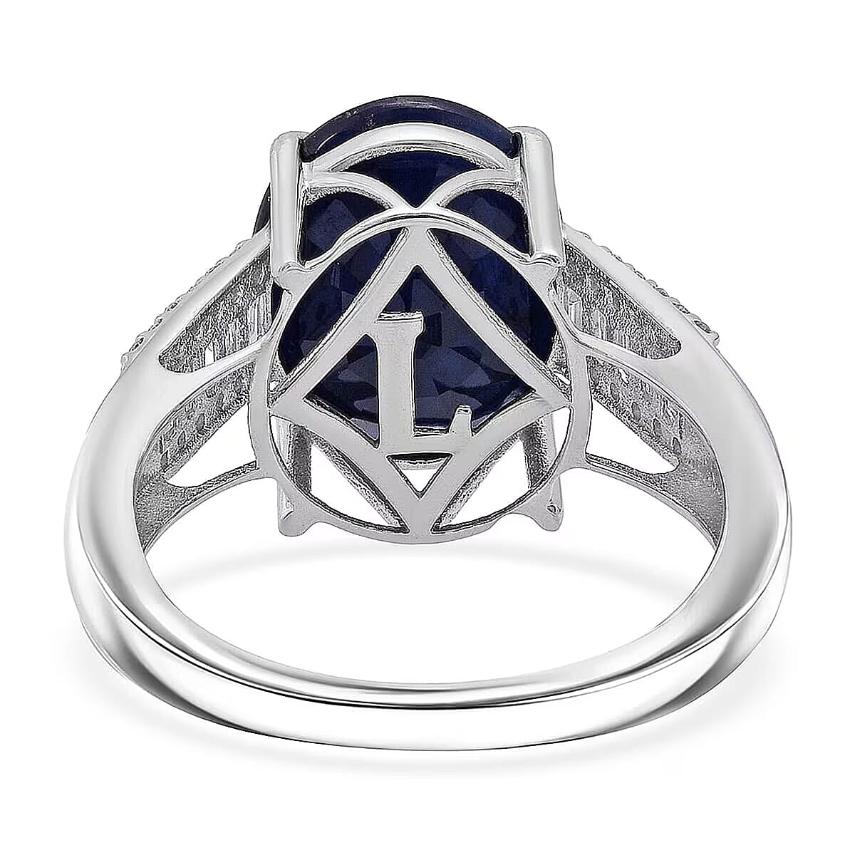 AAA Kanchanaburi Blue Sapphire (DF) and G-H SI Luxuriant Lab Grown Diamond 8.25 ctw Midnight Majesty Ring in 10K White Gold (Size 6.0)  image number 6