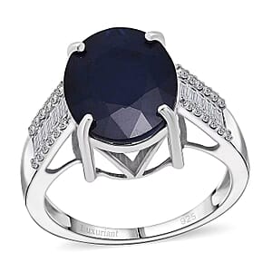 AAA Kanchanaburi Blue Sapphire (DF) and G-H SI Luxuriant Lab Grown Diamond 8.25 ctw Midnight Majesty Ring in 10K White Gold (Size 7.0) 