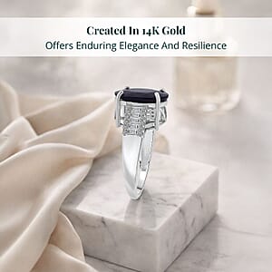 AAA Kanchanaburi Blue Sapphire (DF) and G-H SI Luxuriant Lab Grown Diamond 8.25 ctw Midnight Majesty Ring in 10K White Gold (Size 7.0) 