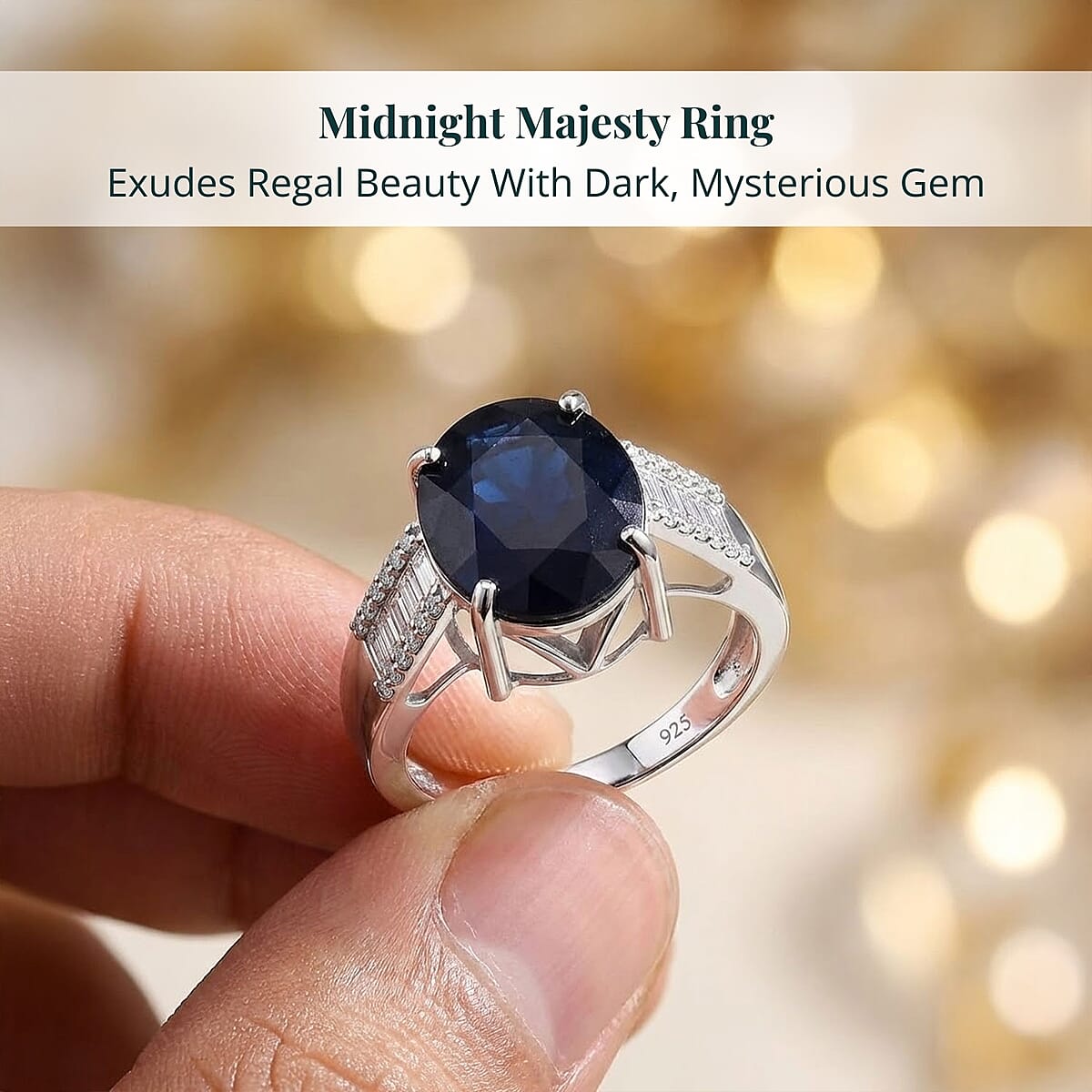 AAA Kanchanaburi Blue Sapphire (DF) and G-H SI Luxuriant Lab Grown Diamond 8.25 ctw Midnight Majesty Ring in 10K White Gold (Size 7.0)  image number 4
