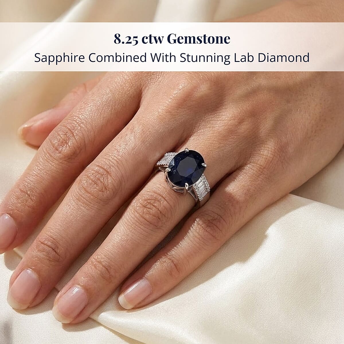 AAA Kanchanaburi Blue Sapphire (DF) and G-H SI Luxuriant Lab Grown Diamond 8.25 ctw Midnight Majesty Ring in 10K White Gold (Size 8.0)  image number 1