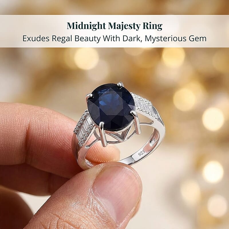 AAA Kanchanaburi Blue Sapphire (DF) and G-H SI Luxuriant Lab Grown Diamond 8.25 ctw Midnight Majesty Ring in 10K White Gold (Size 8.0)