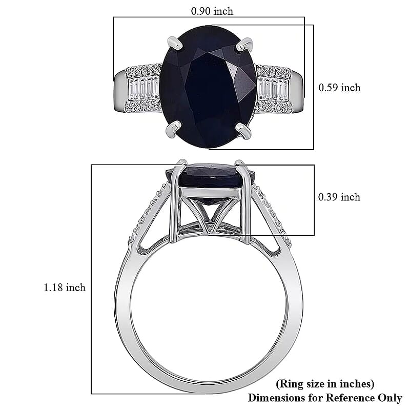 AAA Kanchanaburi Blue Sapphire (DF) and G-H SI Luxuriant Lab Grown Diamond 8.25 ctw Midnight Majesty Ring in 10K White Gold (Size 8.0)