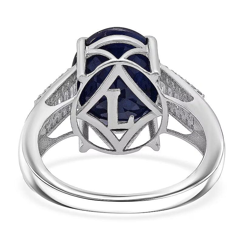 AAA Kanchanaburi Blue Sapphire (DF) and G-H SI Luxuriant Lab Grown Diamond 8.25 ctw Midnight Majesty Ring in 10K White Gold (Size 8.0)