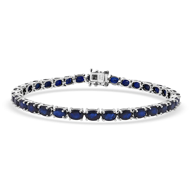 D'Joy Kanchanaburi Blue Sapphire (DF) 15.60 ctw Regal Symphony Bracelet in Rhodium Over Sterling Silver (6.50 In)