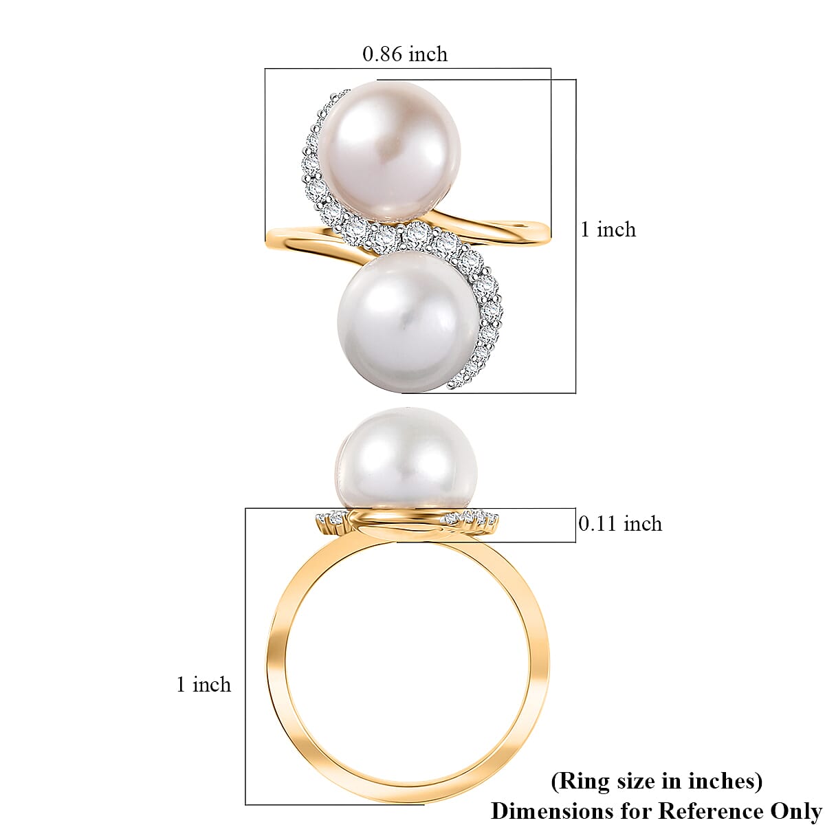 D'Joy Freshwater Peach/White Pearl, White Zircon Bypass Ring in 18K Vermeil YG Over Sterling Silver 0.50 ctw (Size 10.0) image number 5
