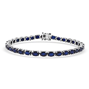 D'Joy Kanchanaburi Blue Sapphire (DF) 17.40 ctw Regal Symphony Bracelet in Rhodium Over Sterling Silver (7.25 In)