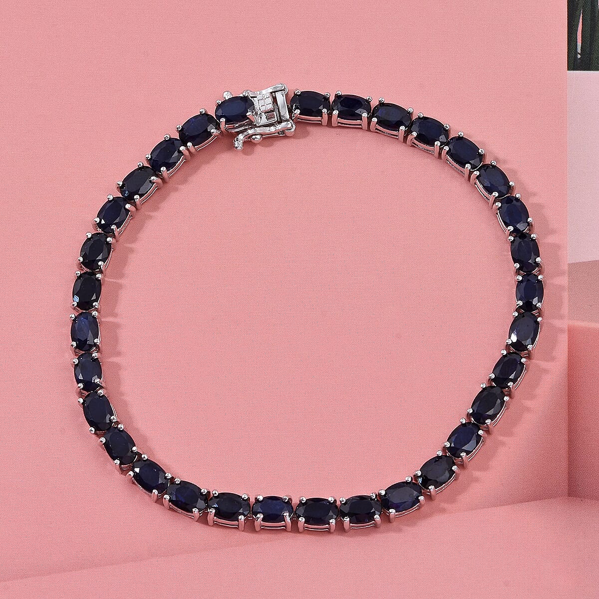 D'Joy Kanchanaburi Blue Sapphire (DF) 18.60 ctw Regal Symphony Bracelet in Rhodium Over Sterling Silver (8.00 In) image number 1