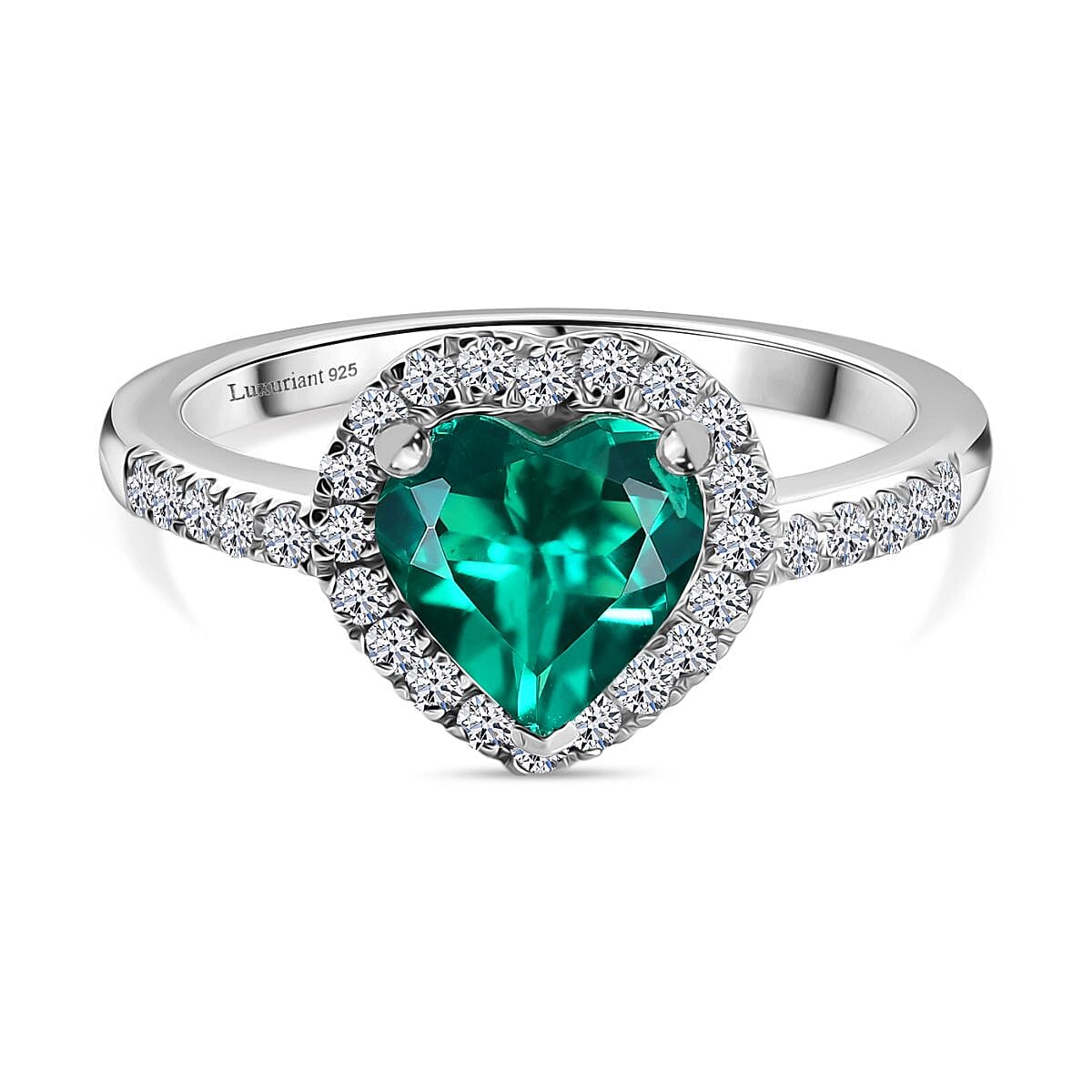 Luxuriant Lab Grown Colombian Emerald and Lab Grown Diamond 2.11 ctw Ring in Rhodium Over Sterling Silver (Size 9.0)