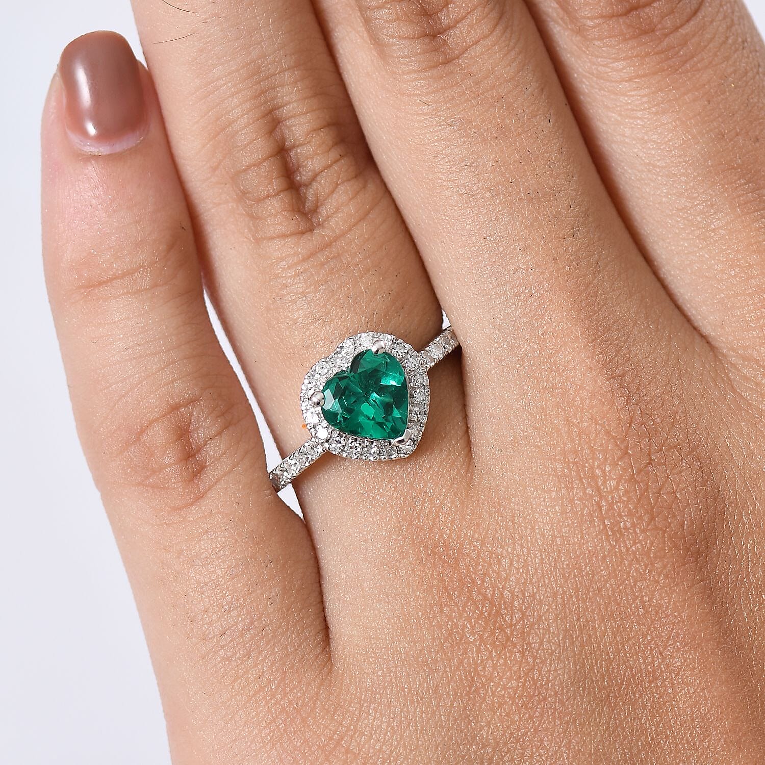 Luxuriant Lab Grown Colombian Emerald and Lab Grown Diamond 2.11 ctw Ring in Rhodium Over Sterling Silver (Size 9.0)