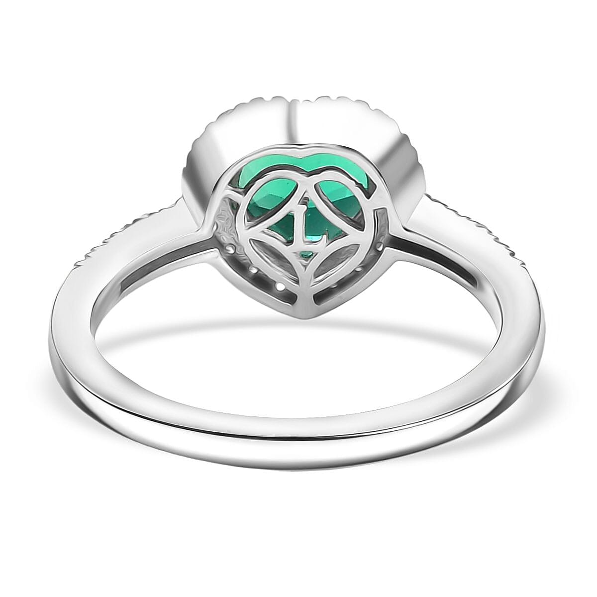 Luxuriant Lab Grown Colombian Emerald and Lab Grown Diamond 2.11 ctw Ring in Rhodium Over Sterling Silver (Size 9.0)