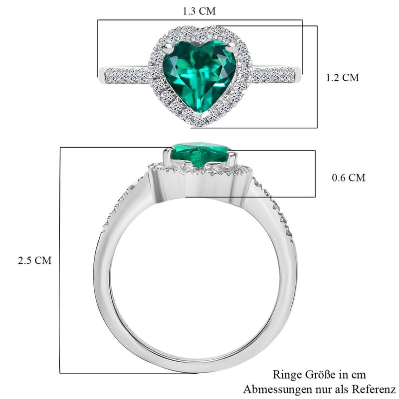 Luxuriant Lab Grown Colombian Emerald and Lab Grown Diamond 2.11 ctw Ring in Rhodium Over Sterling Silver (Size 9.0)