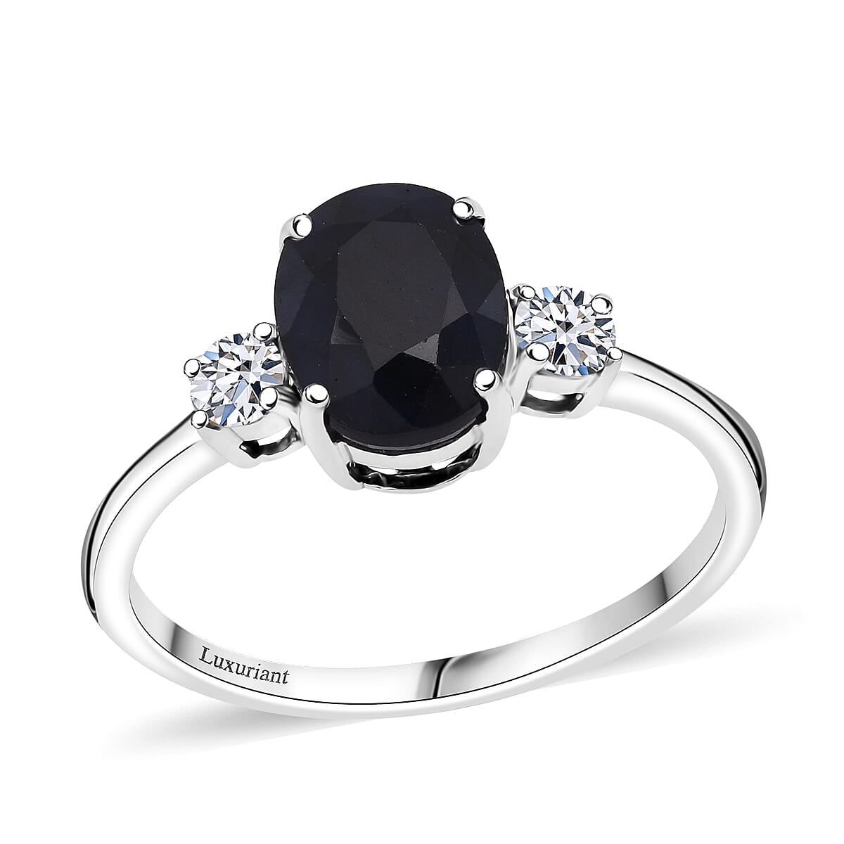 Kanchanaburi Blue Sapphire (DF) and G-H SI Luxuriant Lab Grown Diamond 2.50 ctw Timeless Grace Ring in Rhodium Over Sterling Silver (Size 10.0) image number 0