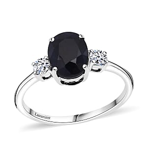 Kanchanaburi Blue Sapphire (DF) and G-H SI Luxuriant Lab Grown Diamond 2.50 ctw Timeless Grace Ring in Rhodium Over Sterling Silver (Size 10.0)