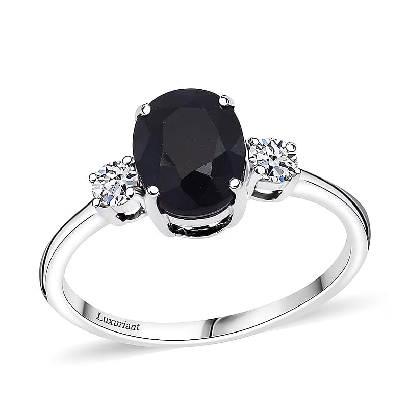 Kanchanaburi Blue Sapphire (DF) and G-H SI Luxuriant Lab Grown Diamond 2.50 ctw Timeless Grace Ring in Rhodium Over Sterling Silver (Size 10.0)