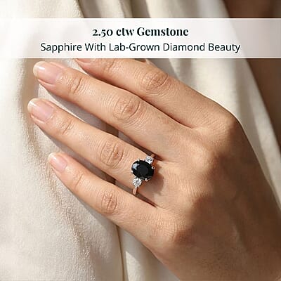 Kanchanaburi Blue Sapphire (DF) and G-H SI Luxuriant Lab Grown Diamond 2.50 ctw Timeless Grace Ring in Rhodium Over Sterling Silver (Size 10.0)