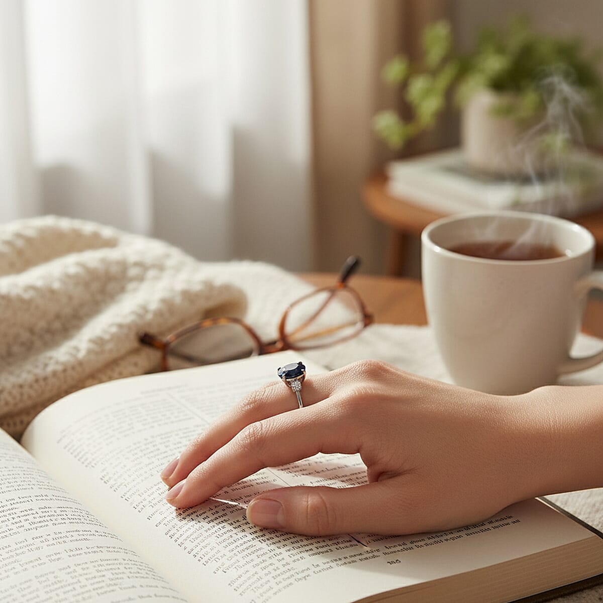 Kanchanaburi Blue Sapphire (DF) and G-H SI Luxuriant Lab Grown Diamond 2.50 ctw Timeless Grace Ring in Rhodium Over Sterling Silver (Size 10.0) image number 2