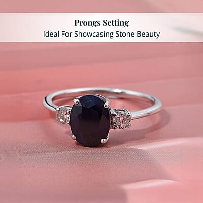 Kanchanaburi Blue Sapphire (DF) and G-H SI Luxuriant Lab Grown Diamond 2.50 ctw Timeless Grace Ring in Rhodium Over Sterling Silver (Size 10.0)