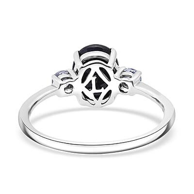Kanchanaburi Blue Sapphire (DF) and G-H SI Luxuriant Lab Grown Diamond 2.50 ctw Timeless Grace Ring in Rhodium Over Sterling Silver (Size 10.0)