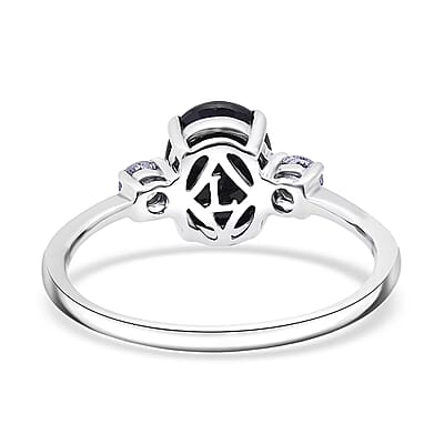 Kanchanaburi Blue Sapphire (DF) and G-H SI Luxuriant Lab Grown Diamond 2.50 ctw Timeless Grace Ring in Rhodium Over Sterling Silver (Size 10.0)