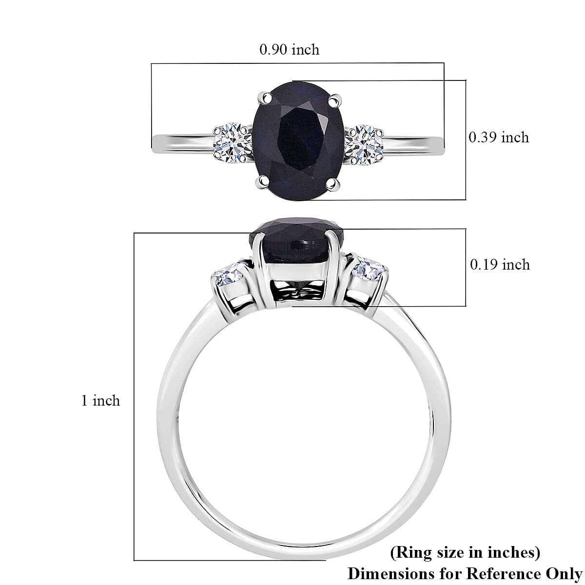 Kanchanaburi Blue Sapphire (DF) and G-H SI Luxuriant Lab Grown Diamond 2.50 ctw Timeless Grace Ring in Rhodium Over Sterling Silver (Size 5.0) image number 5