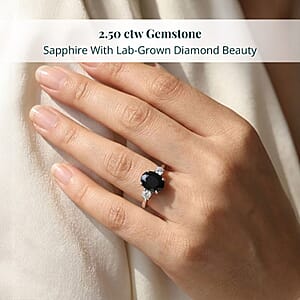 Kanchanaburi Blue Sapphire (DF) and G-H SI Luxuriant Lab Grown Diamond 2.50 ctw Timeless Grace Ring in Rhodium Over Sterling Silver (Size 6.0)