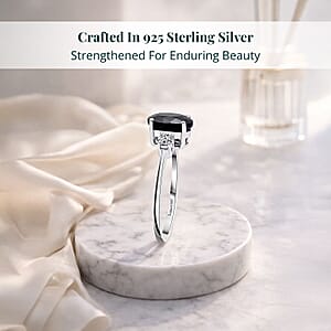 Kanchanaburi Blue Sapphire (DF) and G-H SI Luxuriant Lab Grown Diamond 2.50 ctw Timeless Grace Ring in Rhodium Over Sterling Silver (Size 6.0)