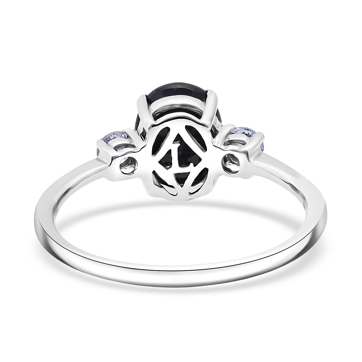 Kanchanaburi Blue Sapphire (DF) and G-H SI Luxuriant Lab Grown Diamond 2.50 ctw Timeless Grace Ring in Rhodium Over Sterling Silver (Size 6.0) image number 4