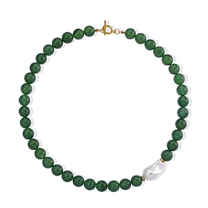 EverTrue Verde Onyx, Baroque White Shell Pearl and Simulated Diamond 405.00 ctw Necklace in ION Plated YG Stainless Steel 20 Inches