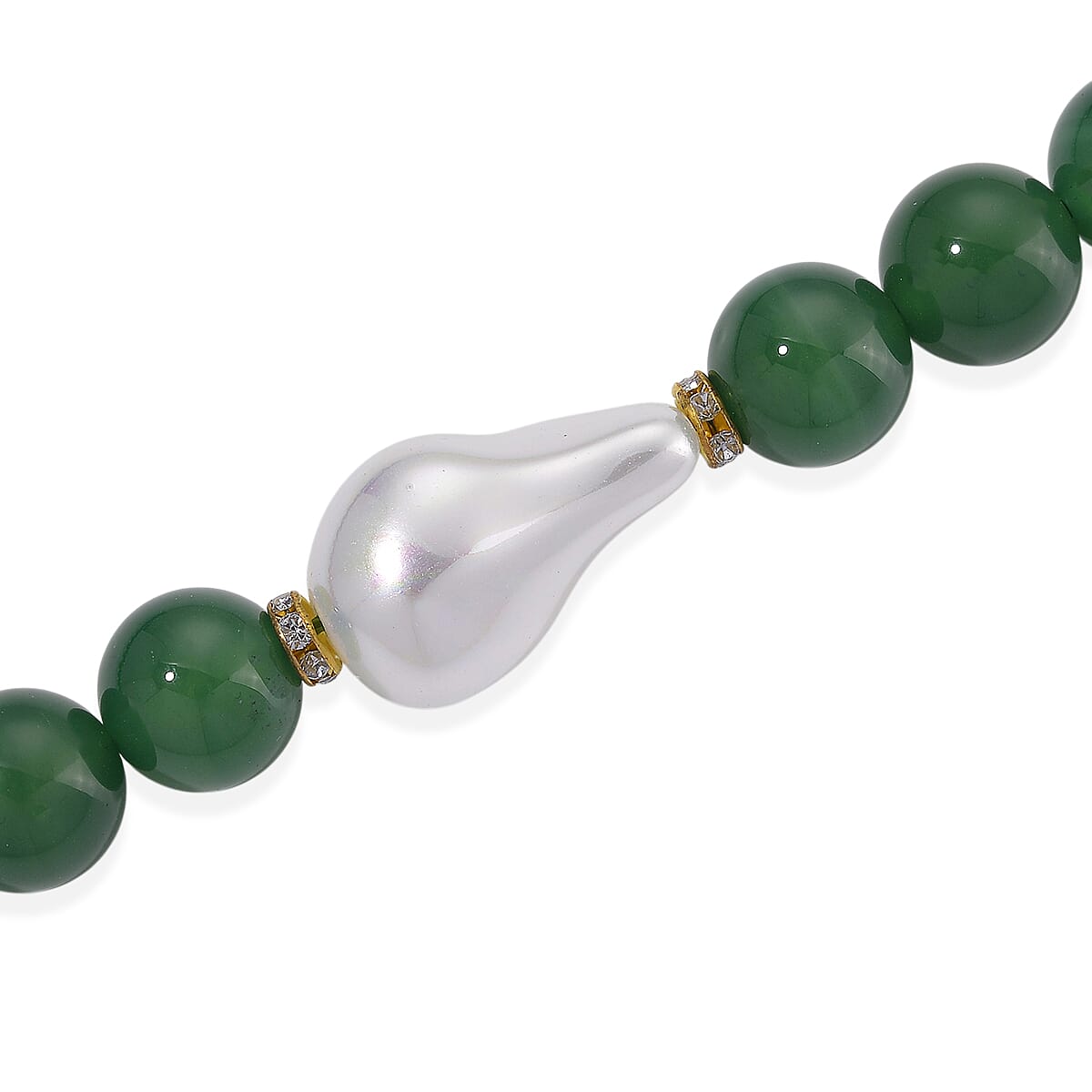 EverTrue Verde Onyx, Baroque White Shell Pearl and Simulated Diamond 405.00 ctw Necklace in ION Plated YG Stainless Steel 20 Inches image number 4