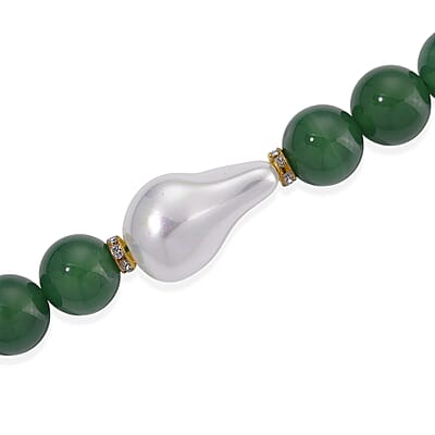 EverTrue Verde Onyx and Baroque White Shell Pearl and Simulated Diamond 405.00 ctw Necklace in ION Plated YG Stainless Steel 20 Inches
