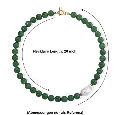 EverTrue Verde Onyx and Baroque White Shell Pearl and Simulated Diamond 405.00 ctw Necklace in ION Plated YG Stainless Steel 20 Inches