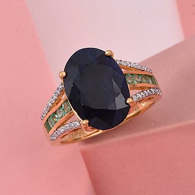 D'Joy Kanchanaburi Blue Sapphire (DF) and Multi Gemstone 7.00 ctw Royal Gleam Ring in 18K Vermeil Yellow Gold Over Sterling Silver (Size 10.0)