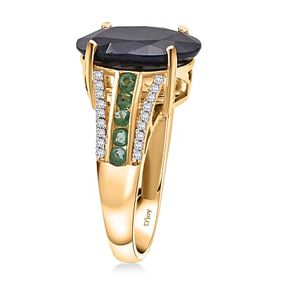 D'Joy Kanchanaburi Blue Sapphire (DF) and Multi Gemstone 7.00 ctw Royal Gleam Ring in 18K Vermeil Yellow Gold Over Sterling Silver (Size 10.0)