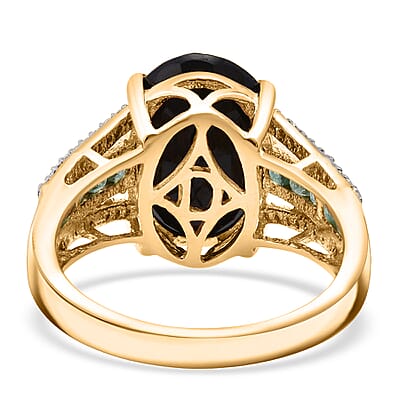 D'Joy Kanchanaburi Blue Sapphire (DF) and Multi Gemstone 7.00 ctw Royal Gleam Ring in 18K Vermeil Yellow Gold Over Sterling Silver (Size 10.0)