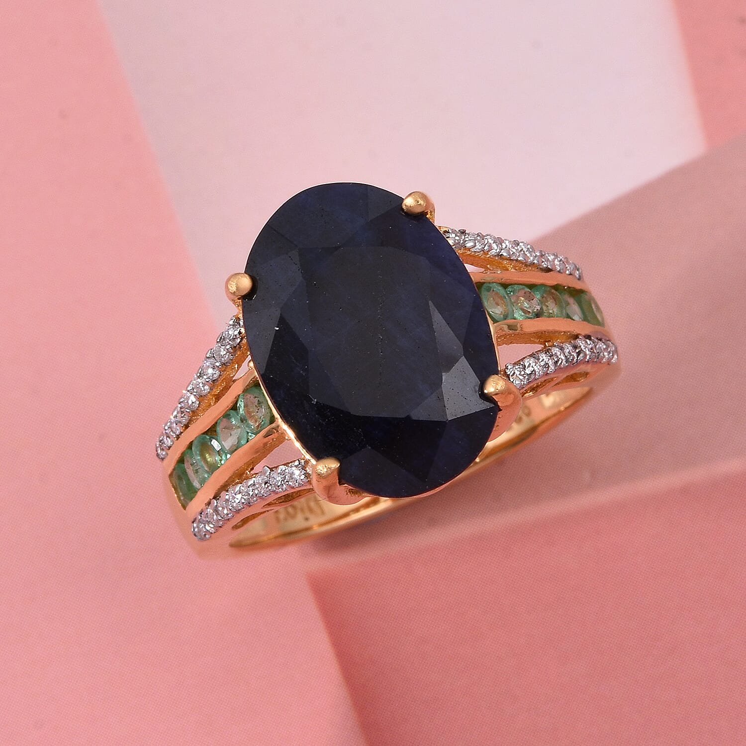 D'Joy Kanchanaburi Blue Sapphire (DF) and Multi Gemstone 7.00 ctw Royal Gleam Ring in 18K Vermeil Yellow Gold Over Sterling Silver (Size 10.0)