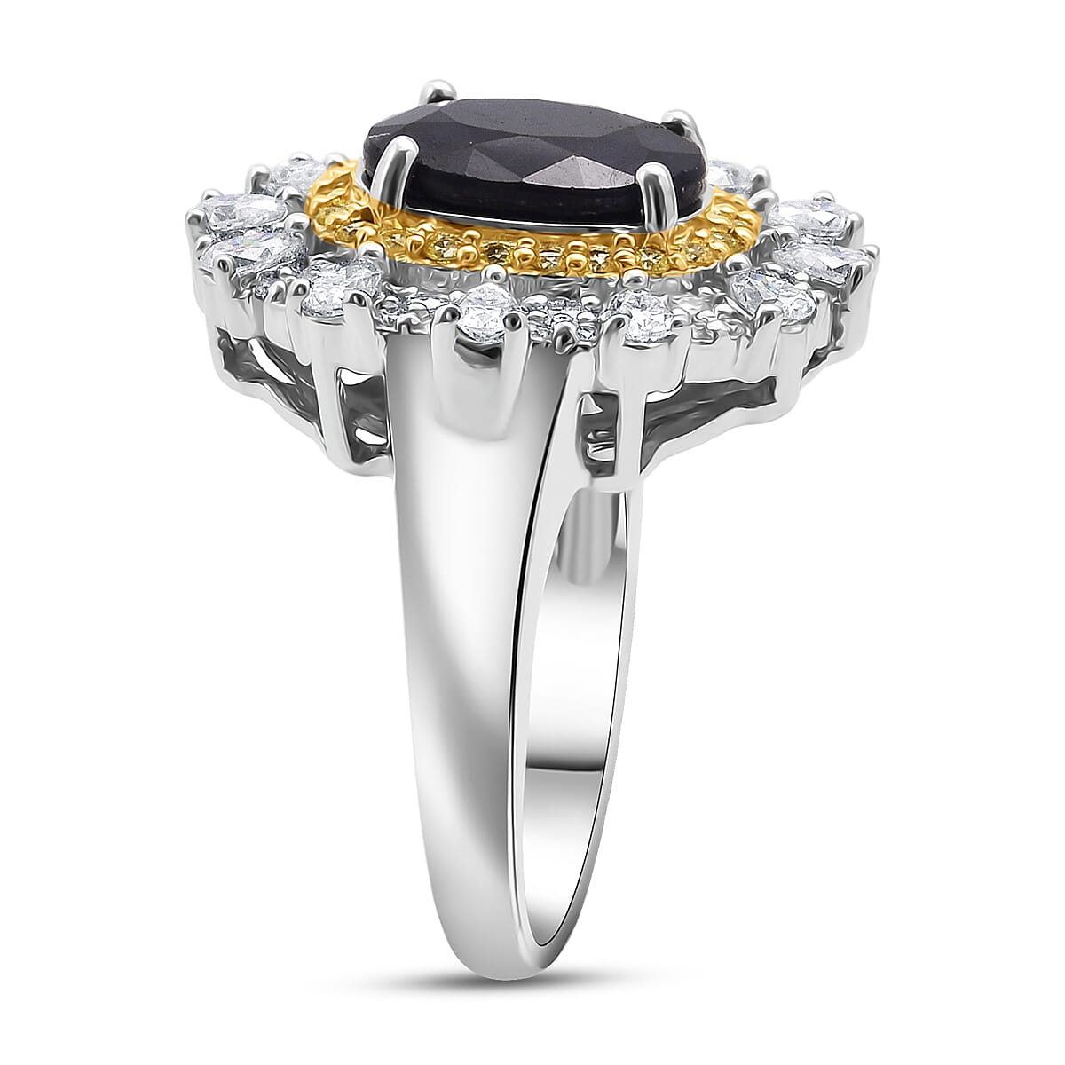 D'Joy Kanchanaburi Blue Sapphire (DF) and Multi Gemstone 4.25 ctw Regal Grace Ring in Rhodium Over Sterling Silver (Size 10.0) image number 3