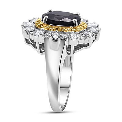 D'Joy Kanchanaburi Blue Sapphire (DF) and Multi Gemstone 4.25 ctw Regal Grace Ring in Rhodium Over Sterling Silver (Size 10.0)