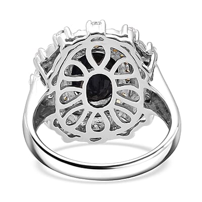 D'Joy Kanchanaburi Blue Sapphire (DF) and Multi Gemstone 4.25 ctw Regal Grace Ring in Rhodium Over Sterling Silver (Size 10.0)