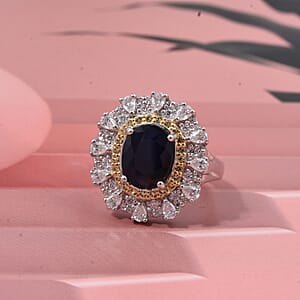 D'Joy Kanchanaburi Blue Sapphire (DF) and Multi Gemstone 4.25 ctw Regal Grace Ring in Rhodium Over Sterling Silver (Size 6.0)