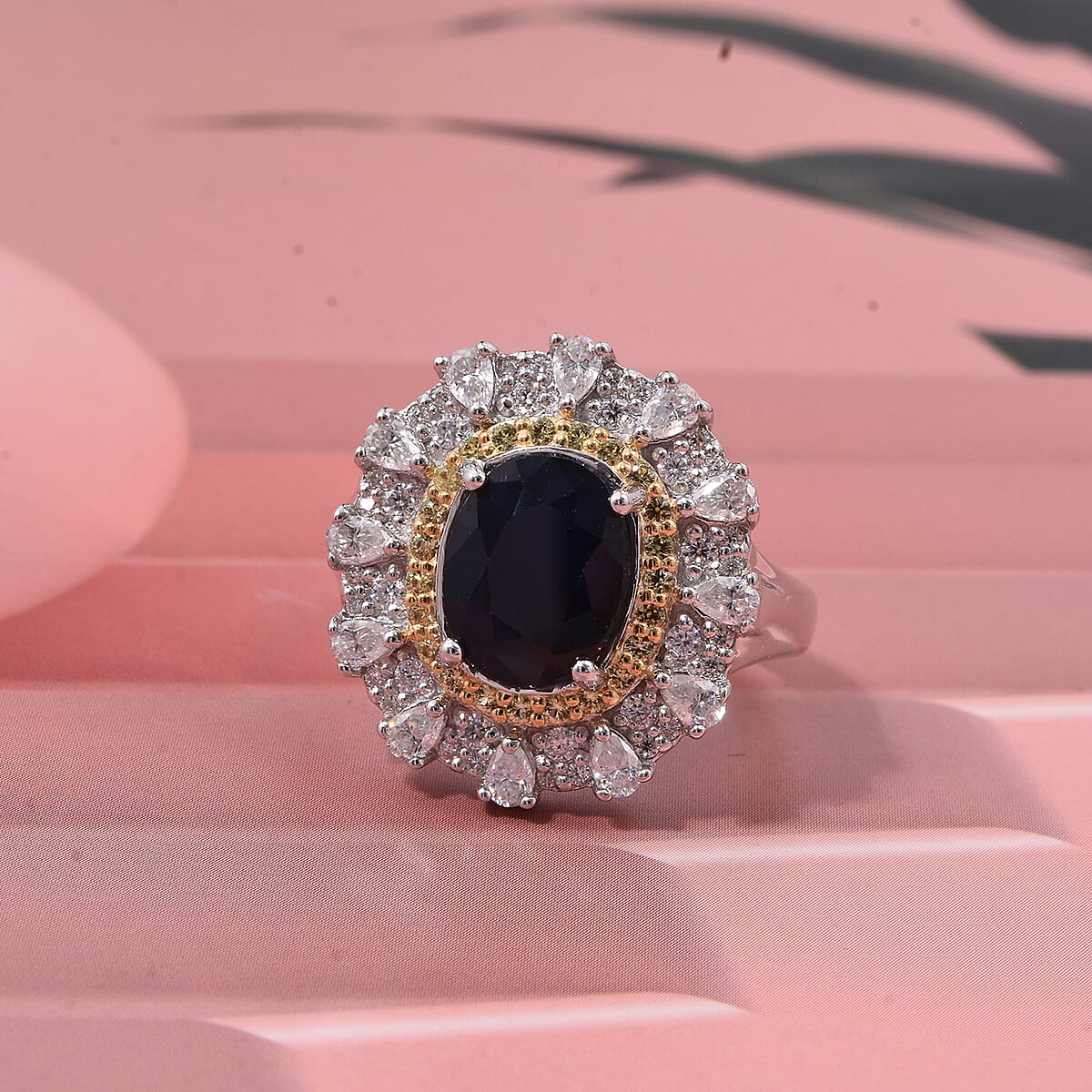 D'Joy Kanchanaburi Blue Sapphire (DF) and Multi Gemstone 4.25 ctw Regal Grace Ring in Rhodium Over Sterling Silver (Size 8.0) image number 1