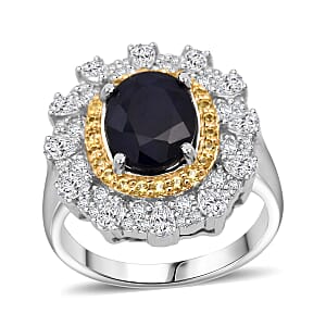 D'Joy Kanchanaburi Blue Sapphire (DF) and Multi Gemstone 4.25 ctw Regal Grace Ring in Rhodium Over Sterling Silver (Size 9.0)