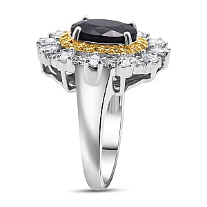 D'Joy Kanchanaburi Blue Sapphire (DF) and Multi Gemstone 4.25 ctw Regal Grace Ring in Rhodium Over Sterling Silver (Size 9.0)