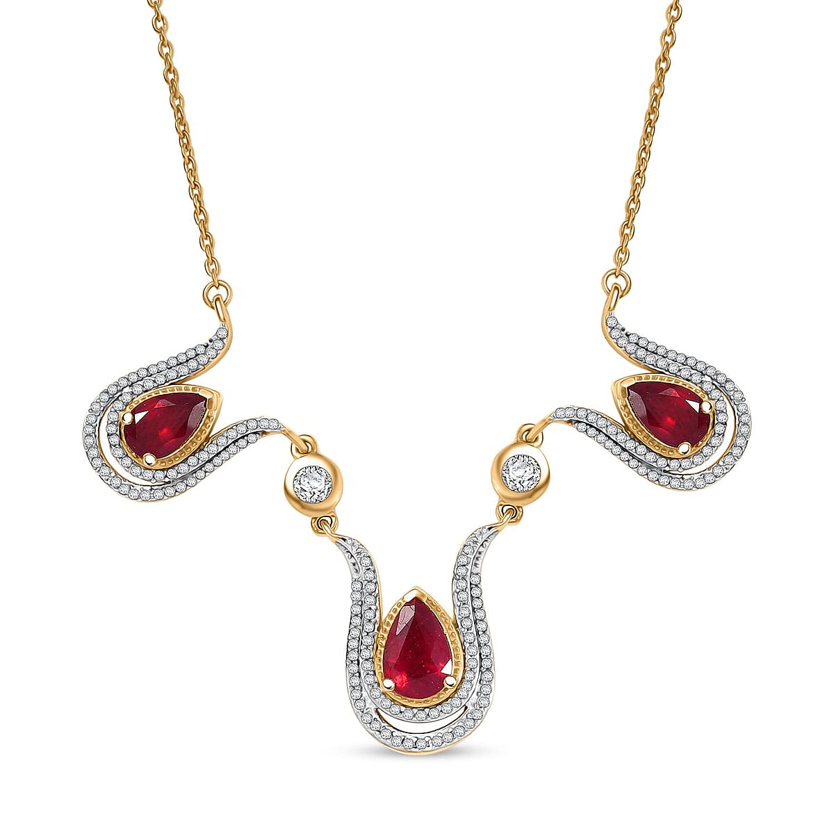 D'Joy Passport to Israel Niassa Ruby (FF) and White Zircon 5.80 ctw Necklace in 18K Vermeil Yellow Gold Over Sterling Silver 18 Inches image number 0