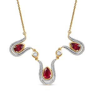 D'Joy Passport to Israel Niassa Ruby (FF) and White Zircon 5.80 ctw Necklace in 18K Vermeil Yellow Gold Over Sterling Silver 18 Inches