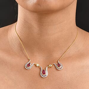 D'Joy Passport to Israel Niassa Ruby (FF) and White Zircon 5.80 ctw Necklace in 18K Vermeil Yellow Gold Over Sterling Silver 18 Inches