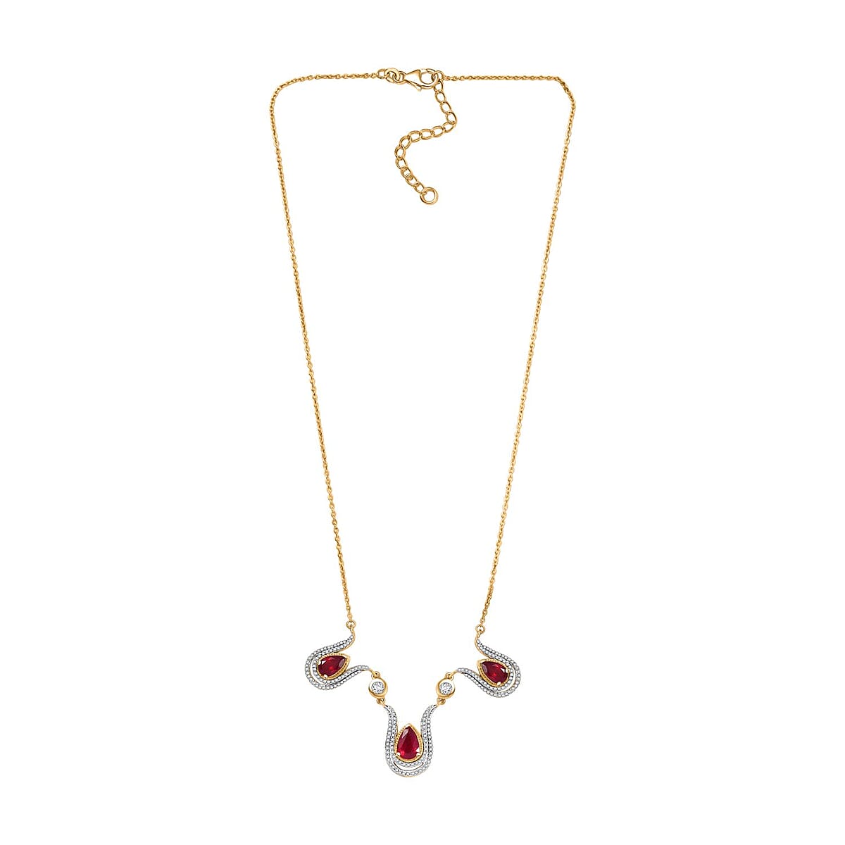 D'Joy Passport to Israel Niassa Ruby (FF) and White Zircon 5.80 ctw Necklace in 18K Vermeil Yellow Gold Over Sterling Silver 18 Inches image number 3