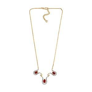 D'Joy Passport to Israel Niassa Ruby (FF) and White Zircon 5.80 ctw Necklace in 18K Vermeil Yellow Gold Over Sterling Silver 18 Inches